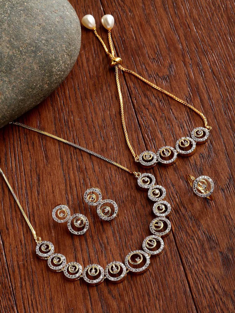 Party Wear Ad diamond Necklace With Bracelet Combo set 2 Wholesale Price In Surat

